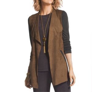Chico’s Travelers Women’s Faux Suede + Knit Open Front Cardigan Jacket Size XL
